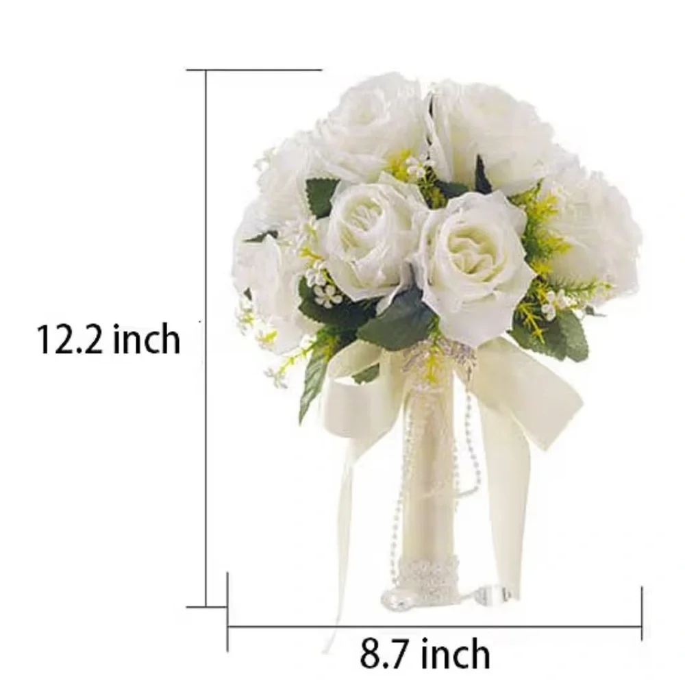 New White Wedding Bouquet Faux Roses Bride Photo Shoots 12